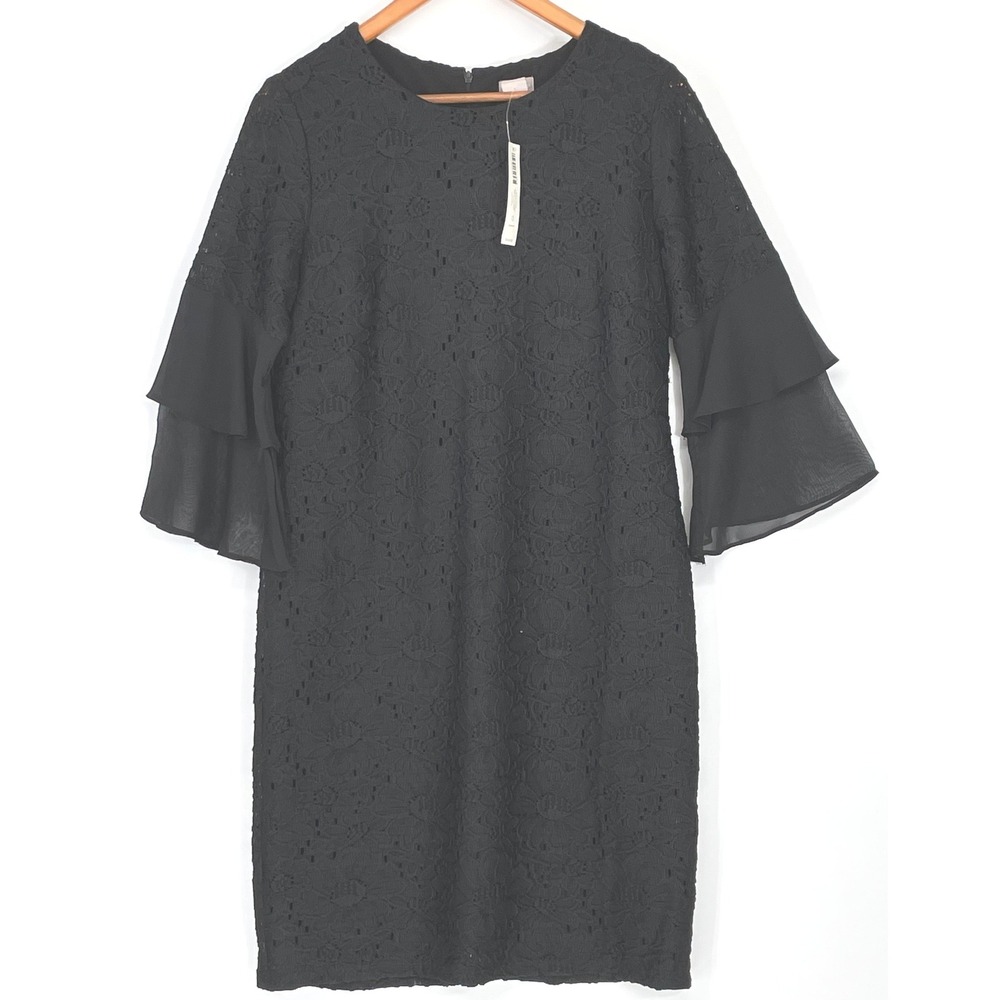 NWT Chico's Women Dress‎ 0 Short Lace Ruffle Sleeve Black Occasion Shift $149.00